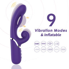 9-Mode Waterproof Rechargeable Purple Inflatable Silicone Vibrator with Expandable Shaft