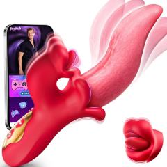 Red App-Controlled Tongue Vibrator – 9 Vibrating + 9 Tongue-Licking + 9 Rotating Modes Rechargeable Dual-Tongue Stimulation