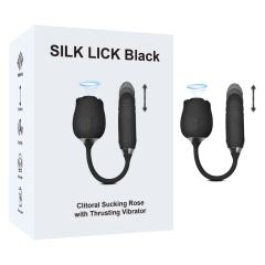Customizable 10-Speed Black Color Silicone Clitoral Sucking Rose with Thrusting Vibrator