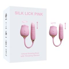 Customizable 10-Speed Pink Color Silicone Clitoral Sucking Rose with Thrusting Vibrator