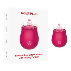 Customizable 10-Speed Red Rechargeable Silicone Rose Clitoral Vibrator with Tapping Function
