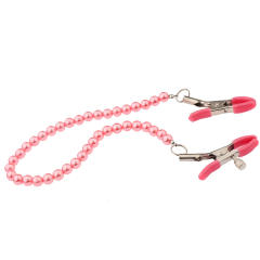 Pink Metal Nipple Clamps with Bead Chain – Adjustable Silicone Tip BDSM Clamp Set