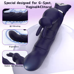 10 Vibrating Modes Dark Blue Rechargeable Waterproof Rabbit Vibrator with G-Spot & Clitoral Stimulation