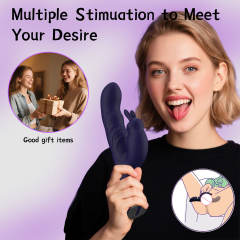 10 Vibrating Modes Dark Blue Rechargeable Waterproof Rabbit Vibrator with G-Spot & Clitoral Stimulation
