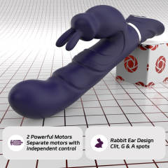 10 Vibrating Modes Dark Blue Rechargeable Waterproof Rabbit Vibrator with G-Spot & Clitoral Stimulation