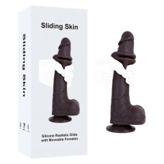 Customizable 10.24'' Dark Brown Silicone Realistic Dildo with Moveable Foreskin and Strong Suction Cup