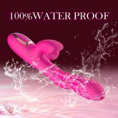 9.26" Magenta Rechargeable Silicone Rabbit Vibrator – 10 Vibrating + 10 Tongue-Licking + 10 Finger Motion Modes