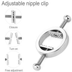 Silver Metal Adjustable Nipple Clamps – Screw Tightening BDSM Nipple Clamp Set (2 Pieces)