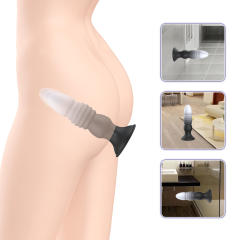 5.71" Black & White Rechargeable Remote Control Silicone Thrusting Anal Plug – 7 Vibrating + 7 Thrusting Modes with Suction Base