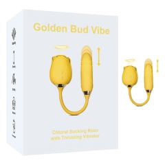 Customizable 10-Speed Yellow Color Silicone Clitoral Sucking Rose with Thrusting Vibrator