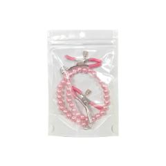 Pink Metal Nipple Clamps with Bead Chain – Adjustable Silicone Tip BDSM Clamp Set