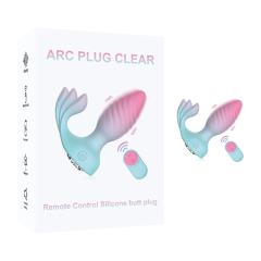 Customizable Pink & Blue 10-Speed Rechargeable Silicone Vibrating Anal Plug with Remote Control and Clear Round Gem Base