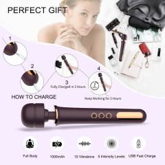 13.00" Dark Purple Rechargeable Silicone Wand Massager – 10 Vibrating Modes Powerful Full-Body Stimulation