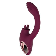 8.59" Magenta Rechargeable Silicone Rabbit Vibrator – 7 Vibrating + 7 Tongue Licking Modes Dual Stimulation Design