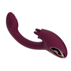 8.59" Magenta Rechargeable Silicone Rabbit Vibrator – 7 Vibrating + 7 Tongue Licking Modes Dual Stimulation Design