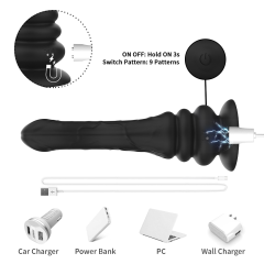 Customizable 9-Speed Remote Control Wriggling Rechargeable Waterproof Silicone Vibrator with Suction Base