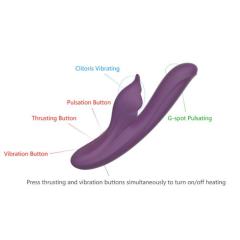 9.46" Dark Purple Rechargeable Silicone Rabbit Vibrator – 10 Vibrating + 7 Thrusting + 5 Tapping Modes Triple Stimulation Design