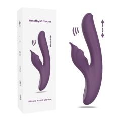 9.46" Dark Purple Rechargeable Silicone Rabbit Vibrator – 10 Vibrating + 7 Thrusting + 5 Tapping Modes Triple Stimulation Design
