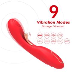 9-Mode Waterproof Rechargeable Red Silicone Vibrator with Targeted Stimulating Arm