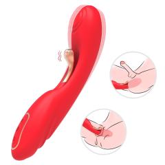 9-Mode Waterproof Rechargeable Red Silicone Vibrator with Targeted Stimulating Arm