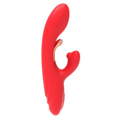 9-Mode Waterproof Rechargeable Red Silicone Vibrator with Targeted Stimulating Arm and Clitoral Stimulator