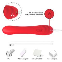 9-Mode Waterproof Rechargeable Red Silicone Vibrator with Targeted Stimulating Arm