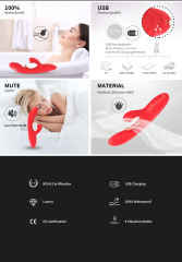 9-Mode Waterproof Rechargeable Red Silicone Vibrator with Targeted Stimulating Arm and Clitoral Stimulator