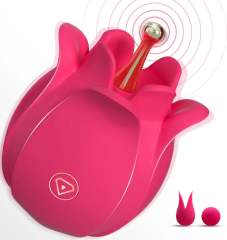 Red Rechargeable Silicone Rose Vibrator – 10 Vibrating Modes with 2 Interchangeable Caps