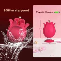 Red Rechargeable Silicone Rose Vibrator – 10 Vibrating Modes with 2 Interchangeable Caps