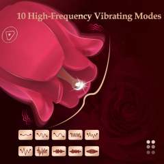 Red Rechargeable Silicone Rose Vibrator – 10 Vibrating Modes with 2 Interchangeable Caps