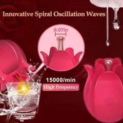 Red Rechargeable Silicone Rose Vibrator – 10 Vibrating Modes with 2 Interchangeable Caps