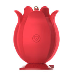 Red Rechargeable Silicone Rose Vibrator – 10 Vibrating Modes with 2 Interchangeable Caps