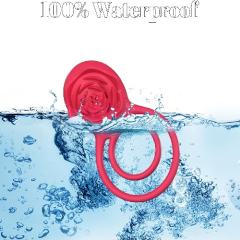 9-Speed Red Rechargeable Silicone Vibrating Cock Ring with Rose Clitoral Stimulator