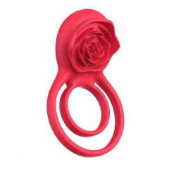 9-Speed Red Rechargeable Silicone Vibrating Cock Ring with Rose Clitoral Stimulator