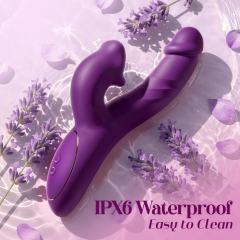 9.06" Dark Purple Rechargeable Silicone App-Controlled Rabbit Vibrator – 7 Vibrating + 7 Thrusting + 9 Sucking Modes