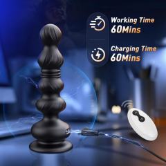 6.70" Black Rechargeable Silicone App-Controlled Thrusting Anal Plug – 10 Vibrating + 10 Thrusting Modes with Remote Control