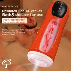9.89'' Red Rechargeable Male Masturbators - 7 Vibrating + 7 Thrusting Modes