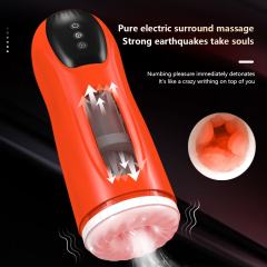 9.89'' Red Rechargeable Male Masturbators - 7 Vibrating + 7 Thrusting Modes
