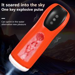 9.89'' Red Rechargeable Male Masturbators - 7 Vibrating + 7 Thrusting Modes