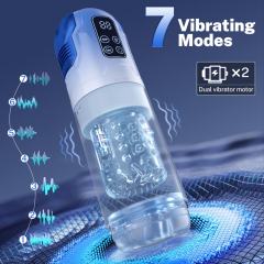 11.31'' Blue Rechargeable Male Masturbator - 7 Thrusting + 7 Rotating + 7 Sucking + 7 Vibrating Modes