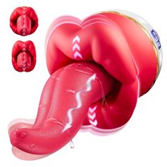 5.52" Red Rechargeable Silicone Tongue-Licking Vibrator – 9 Vibrating + 9 Tongue-Licking + 9 Biting Modes