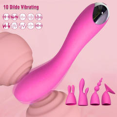 7.09" Magenta Rechargeable Silicone Vibrator with 4 Interchangeable Attachments – 20 Vibrating Modes