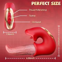 Red Rechargeable Tongue-Licking & Biting Vibrator – 10 Vibrating + 10 Tongue-Licking + 10 Biting Modes