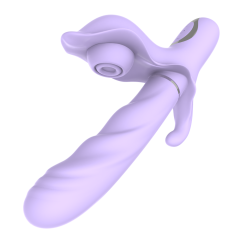 9.65" Purple Rechargeable Rabbit Vibrator – 5 Vibrating + 5 Thrusting + 5 Sucking + 5 Tapping Modes