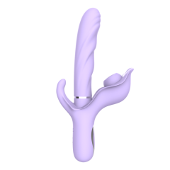 9.65" Purple Rechargeable Rabbit Vibrator – 5 Vibrating + 5 Thrusting + 5 Sucking + 5 Tapping Modes