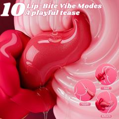 5.52" Red Rechargeable Silicone Tongue-Licking Vibrator – 9 Vibrating + 9 Tongue-Licking + 9 Biting Modes