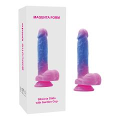Customizable 7.88'' Dual-Tone Magenta & Blue Silicone Dildo with Balls and Suction Cup