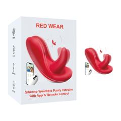 Customizable 9-Speed Red App-Controlled Wearable Panty Vibrator with Vibrating Tongue and Remote Controller
