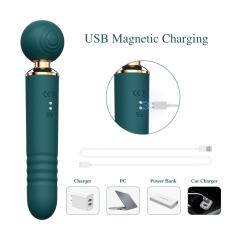 10-Speed 3-in-1 Sucking & Thrusting Silicone Wand Massager in Green – Rechargeable & Waterproof