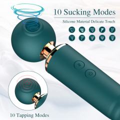10-Speed 3-in-1 Sucking & Thrusting Silicone Wand Massager in Green – Rechargeable & Waterproof